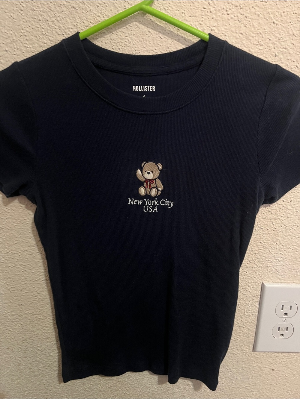 Hollister Navy Short-Sleeve Tee with Embroidered Bear